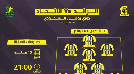 موعد مباراة اتحاد ضد الرائد في دوري روشن والقناة الناقلة والتشكيل المتوقع في لقاء التتويج موعد مباراة اتحاد ضد الرائد في دوري روشن والقناة الناقلة والتشكيل المتوقع في لقاء التتويج