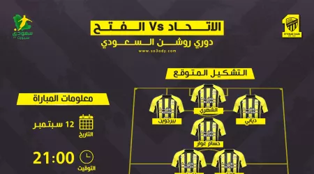  موعد مباراة الاتحاد والفتح في دوري روشن 2025-2026 | التوقيت والقنوات الناقلة والتشكيل المتوقع