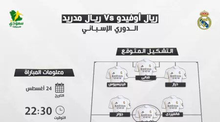 موعد مباراة ريال مدريد وريال أوفيدو فى الدورى الإسبانى.. والتشكيل المتوقع