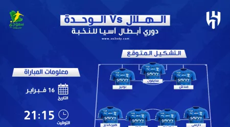 الهلال ضد الوحدة في نخبة آسيا| موعد المباراة والقناة والتشكيل المتوقع