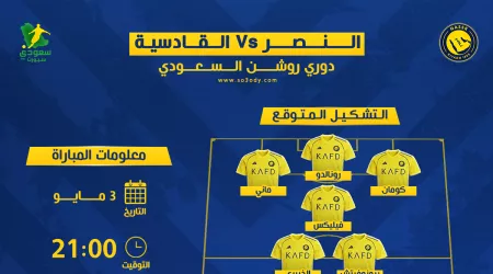 موعد مباراة النصر ضد القادسية والقنوات الناقلة.. والتشكيل المتوقع للعالمي