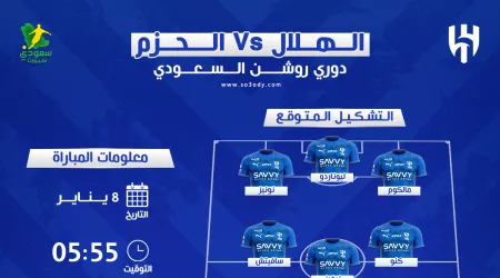  موعد مباراة الهلال والحزم في دوري روشن والقنوات الناقلة .. مفاجآت التشكيل