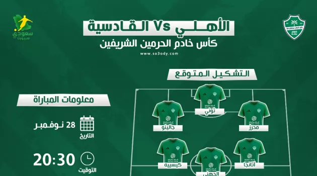 موعد مباراة الأهلي والقادسية في كأس الملك والقنوات الناقلة .. تشكيل ناري متوقع