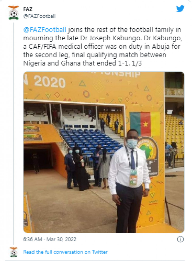 إعلان وفاة طبيب زامبي في لقاء نيجيريا وغانا
