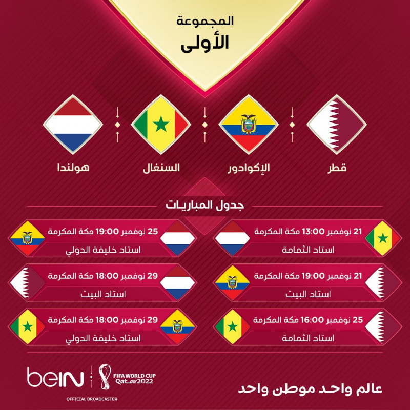 المجموعة الأولي في دور المجموعات ببطولة كأس العالم 2022