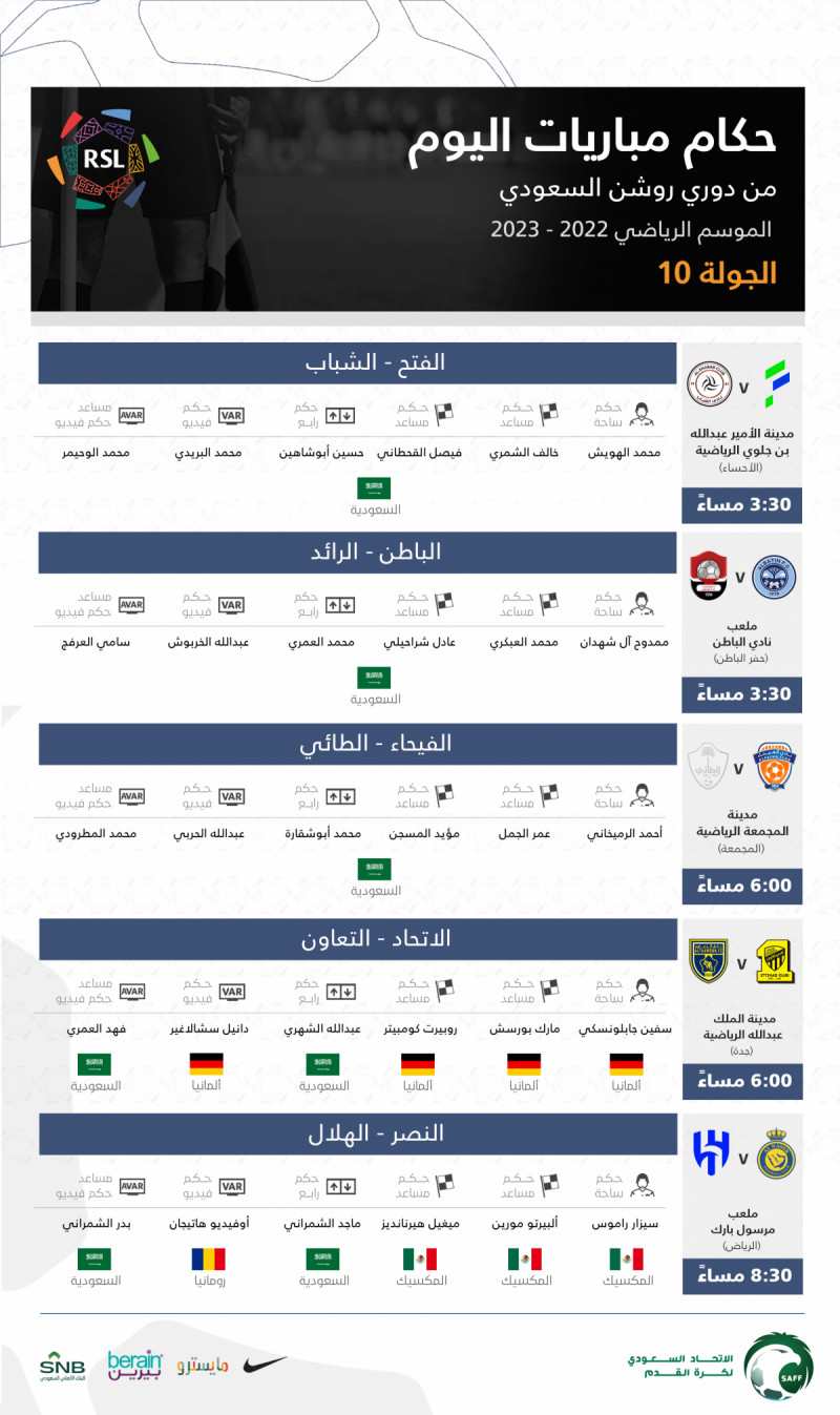 حكام مباريات اليوم