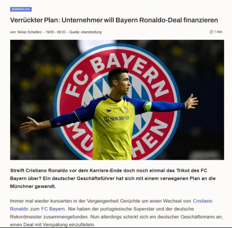 خطة مجنونة تنقل رونالدو من النصر إلى بايرن ميونخ خطة مجنونة تنقل رونالدو من النصر إلى بايرن ميونخ