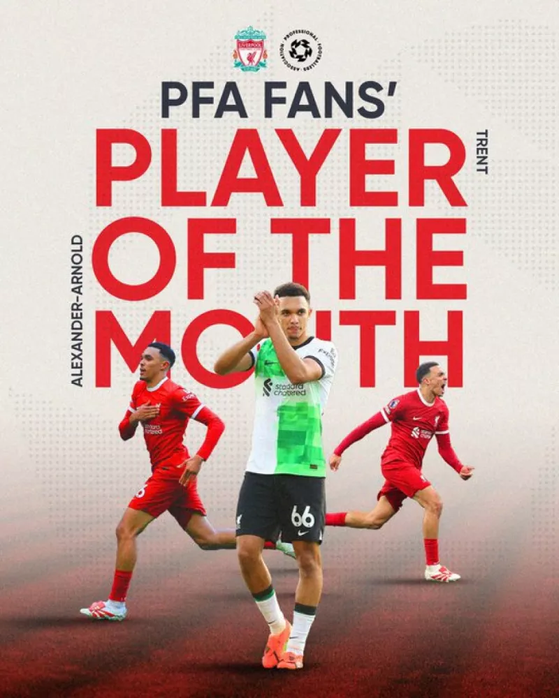 أرنولد "جوكر" ليفربول يهزم صلاح ويخطف جائزة لاعب الشهر بالدوري الإنجليزي" width=