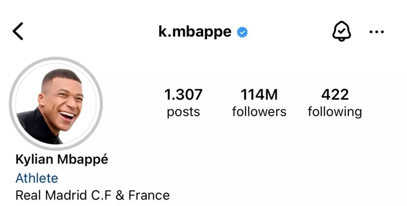 الحساب الرسمي لمبابي على إنستجرام كيليان مبابي