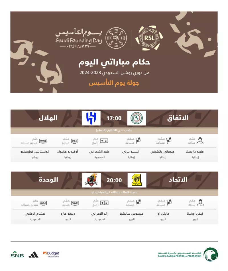 حكام مباراتي الاتفاق أمام الهلال والاتحا حكام مباراتي الاتفاق أمام الهلال والاتحاد ضد الوحدة