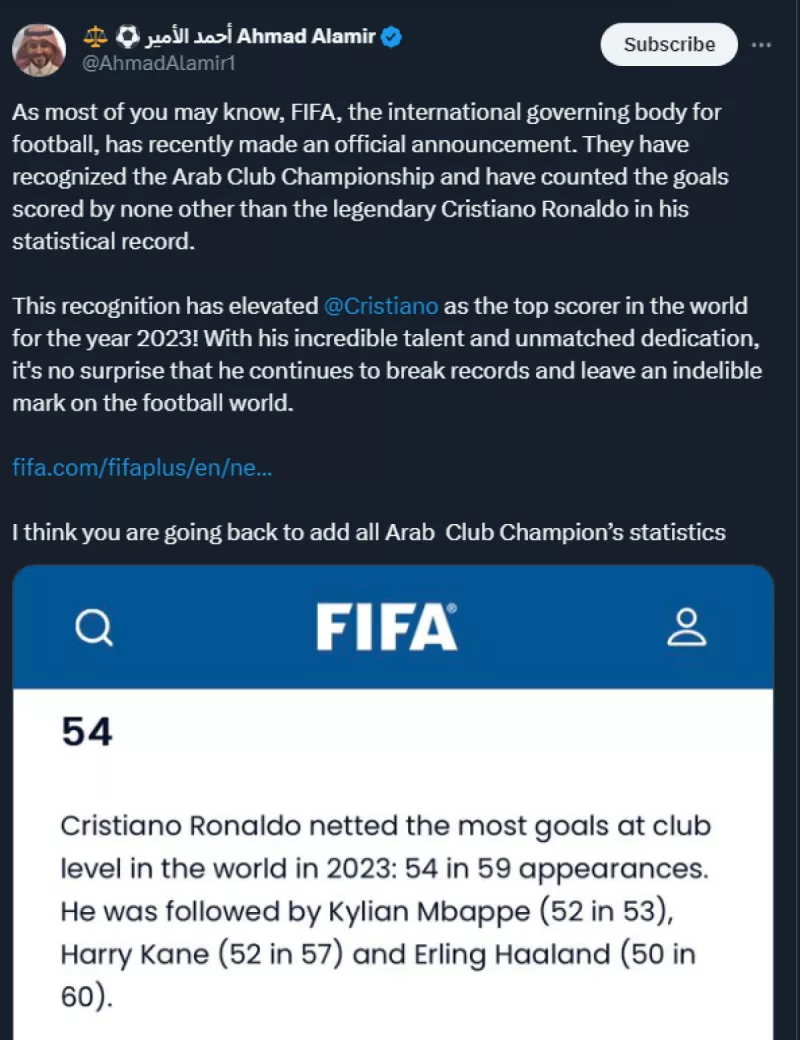 رأي فيفا في رسمية بطولات النصر وكريستيانو رونالدو رأي فيفا في رسمية بطولات النصر وكريستيانو رونالدو