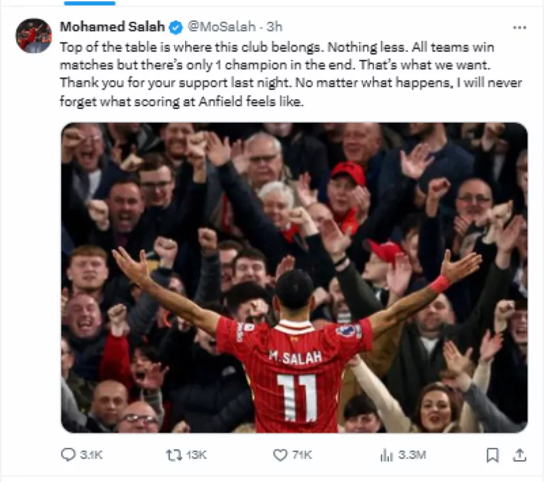 رسالة محمد صلاح لجماهير ليفربول