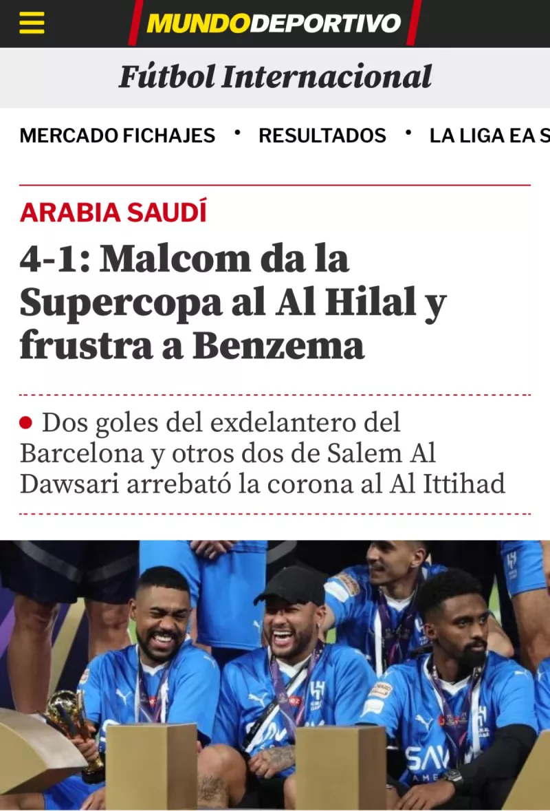 صحف العالم عن فوز الهلال بالسوبر السعودي