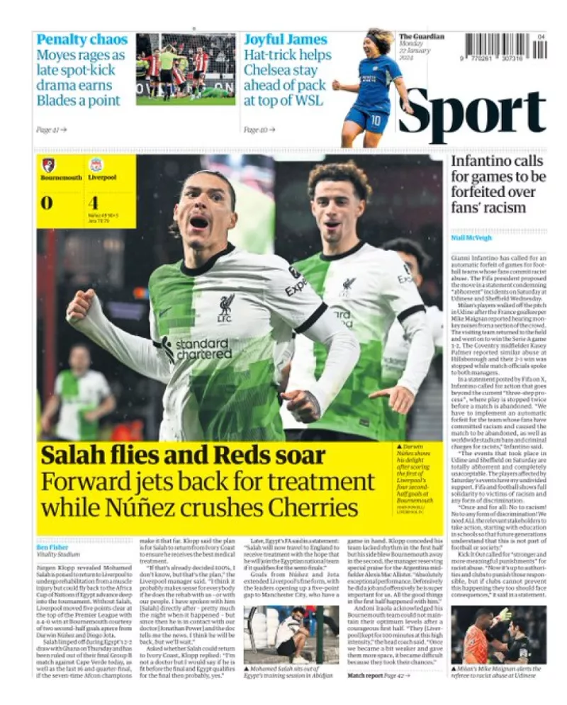 ليفربول الصحف الإنجليزية تعلق على "عودة" محمد صلاح إلى ليفربول