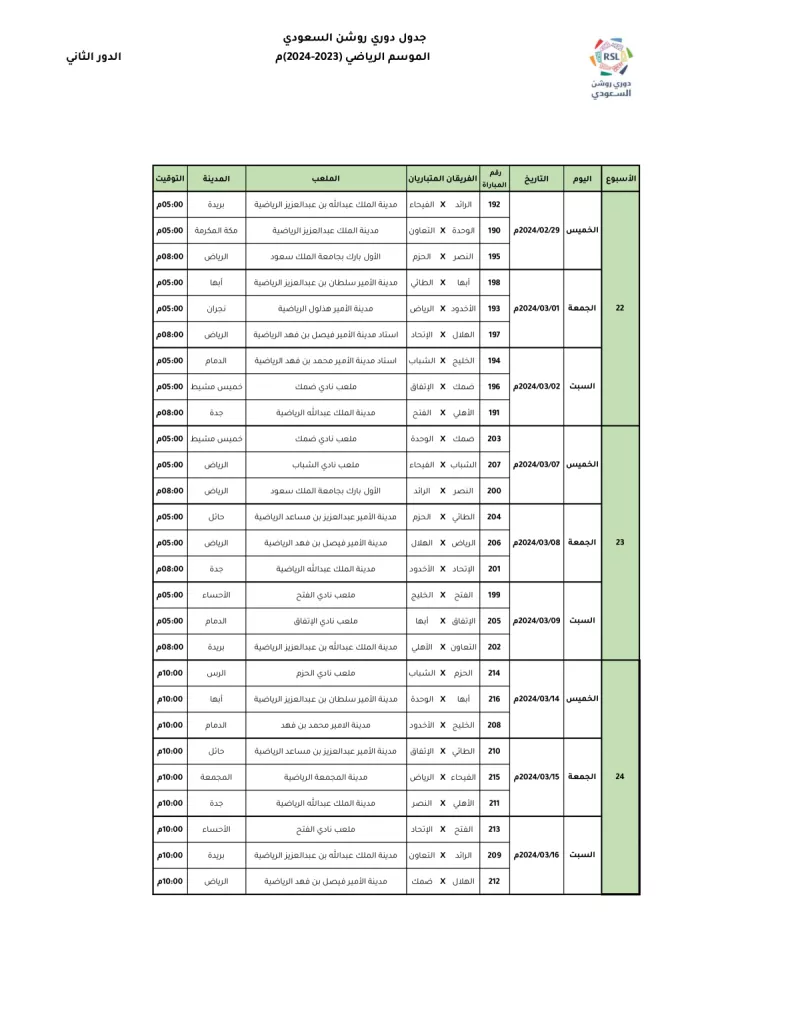 مواعيد الدوري